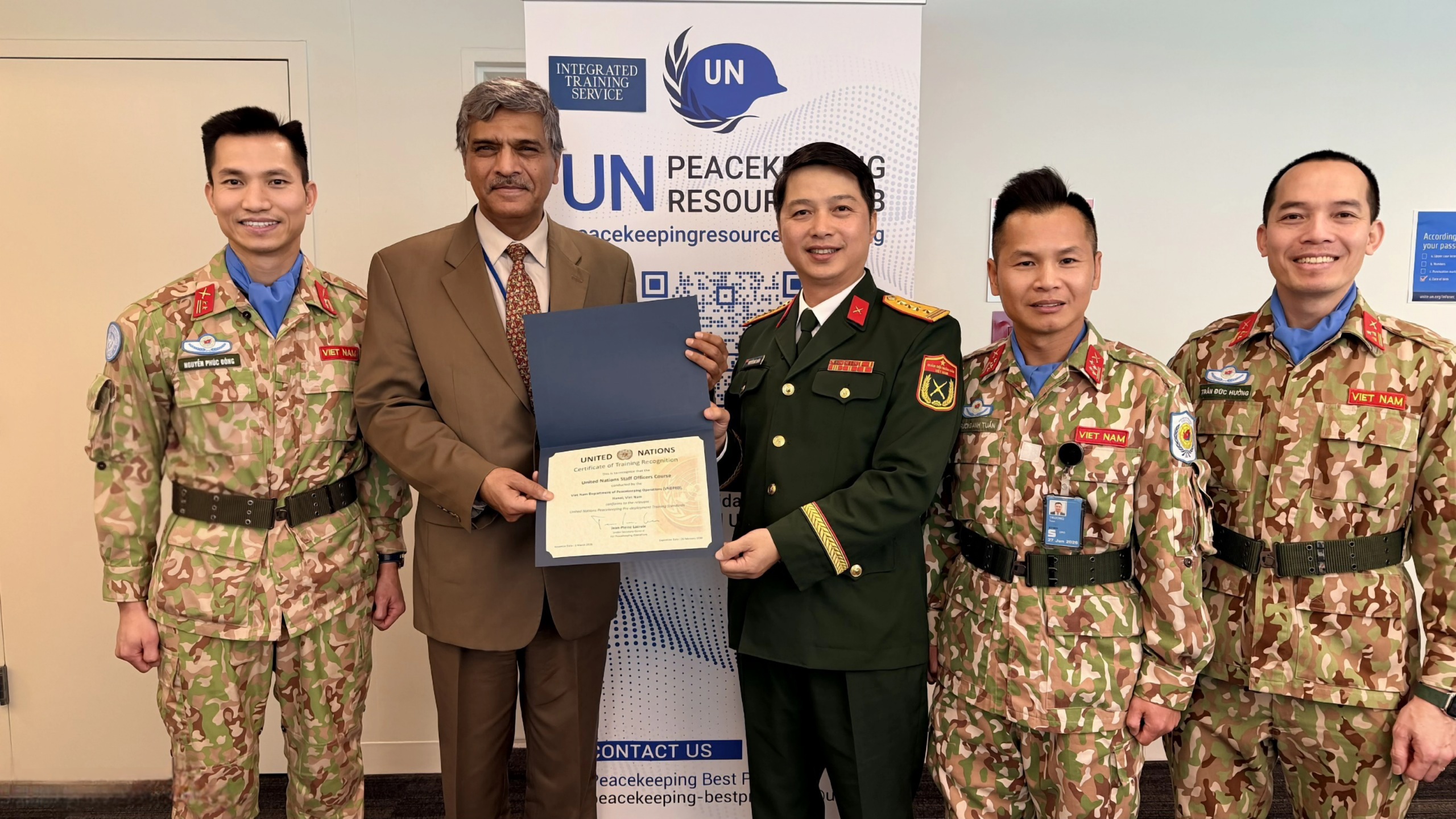 Liên hợp quốc công nhận Khóa huấn luyện Sĩ quan Tham mưu Liên hợp quốc (UNSOC) do Cục Gìn giữ hòa bình Việt Nam tổ chức đạt chuẩn huấn luyện tiền triển khai của Liên hợp quốc